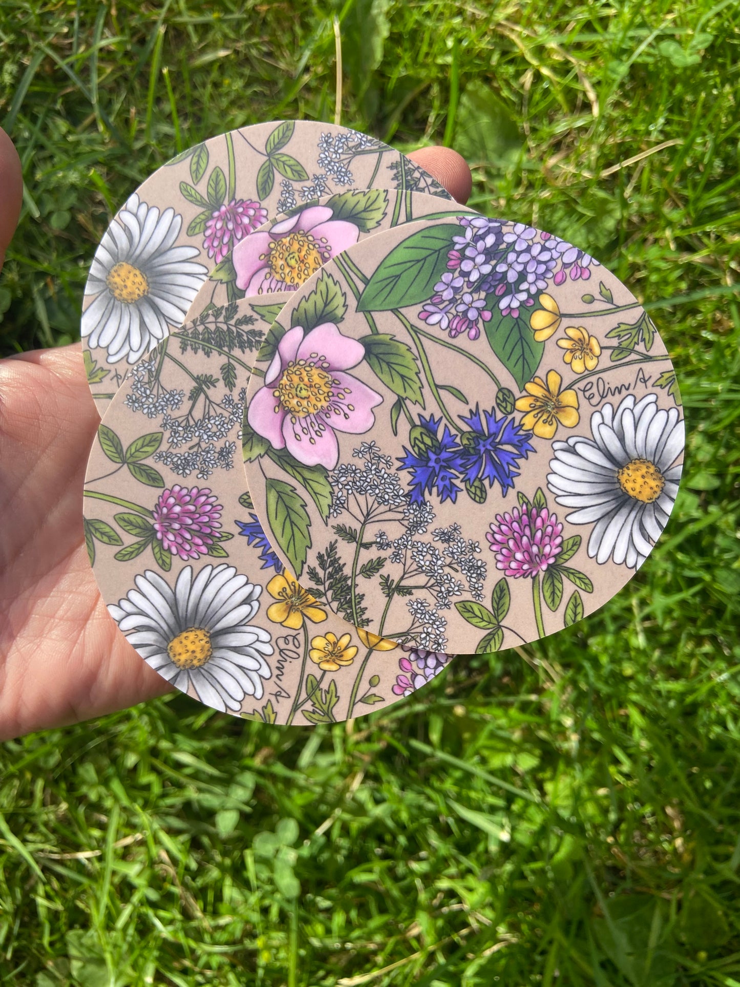 Glasunderlägg: Sommarblommor