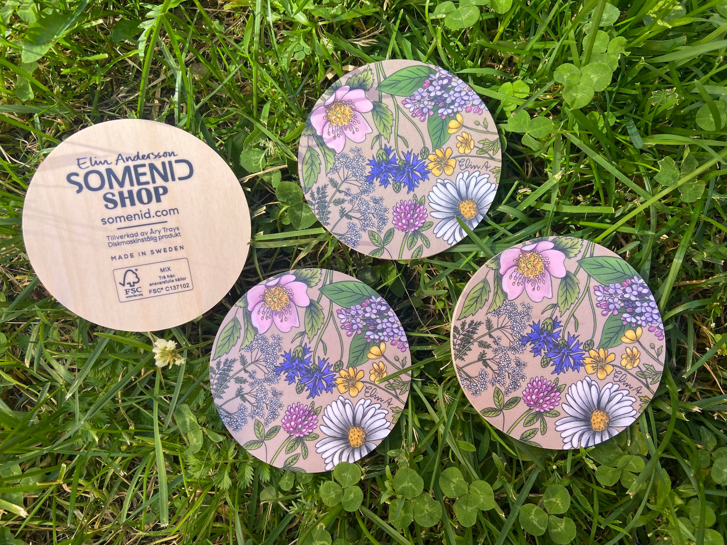 Glasunderlägg: Sommarblommor